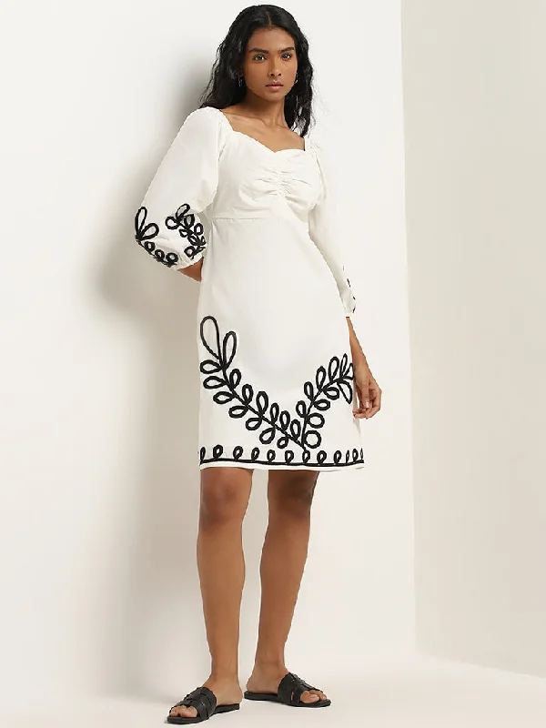 Cute Style LOV Off-White Ruched Empire Dress