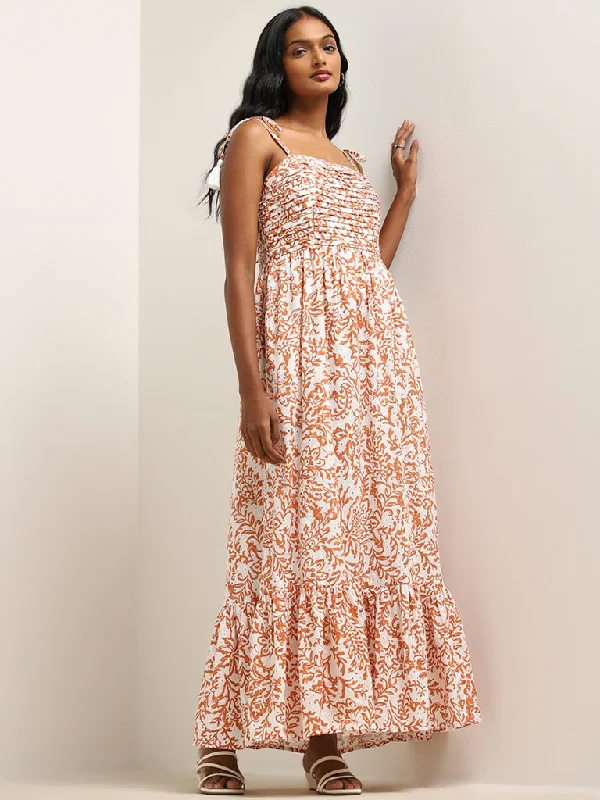Classic Style LOV Off-White Schiffli Design Tiered Cotton Dress