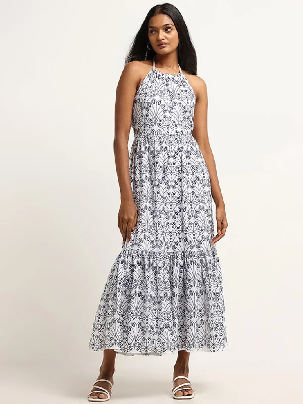 Casual Ease LOV White Embroidered Cotton Tiered Dress