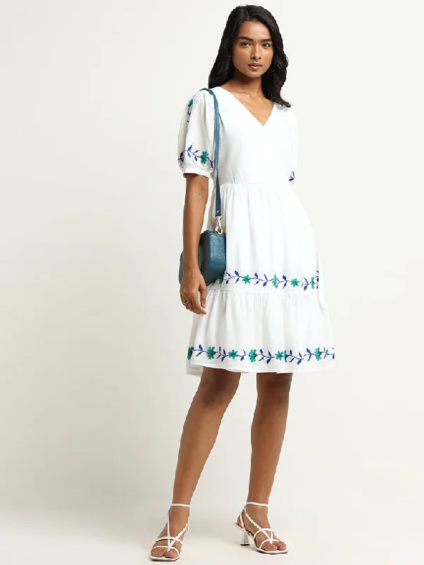 Cozy Sweaters LOV White Embroidered Tiered Dress