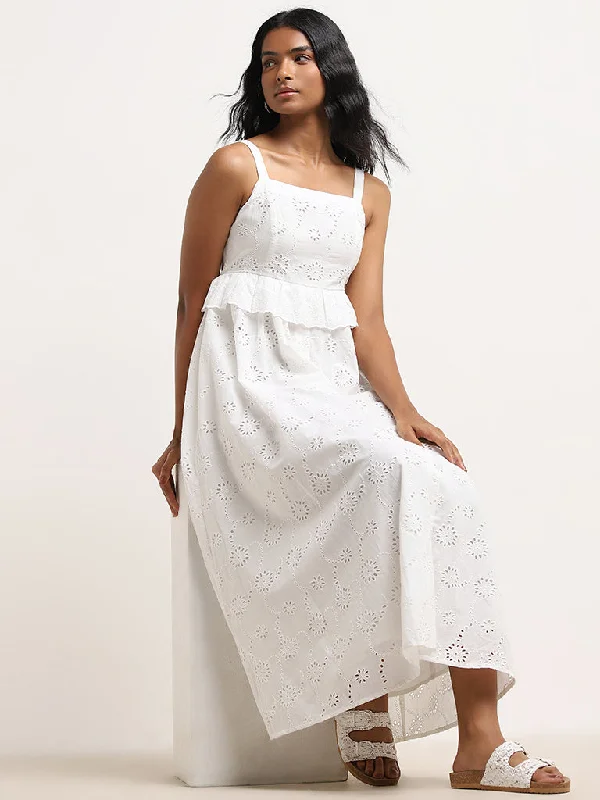 Exquisite Fabrics LOV White Schiffli Design A-Line Cotton Dress