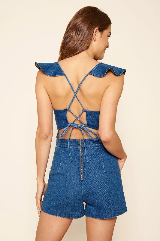 Stylish Wear Lucki Denim Open Back Romper
