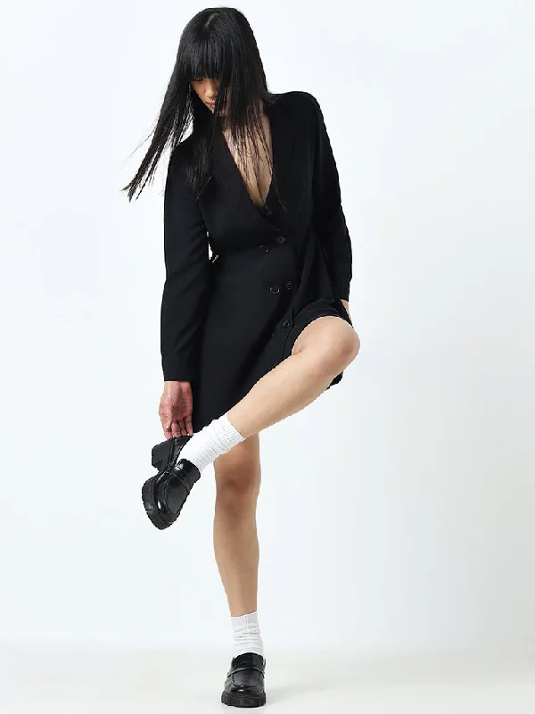 Elegant Comfort Nuon Black Cut-Out Detailed Shirt Dress