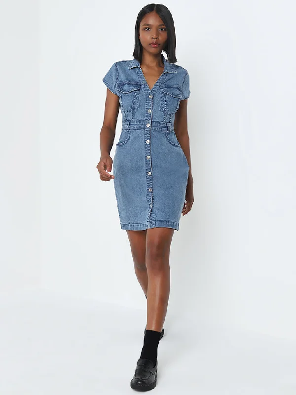 Nuon Blue Denim Shirt Dress