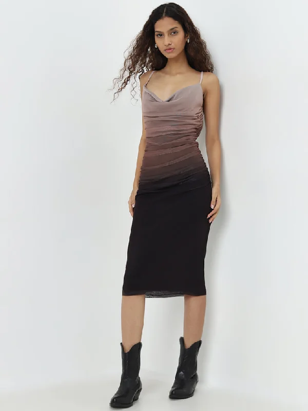Exquisite Details Nuon Brown Ombre-Finish Bodycon Dress