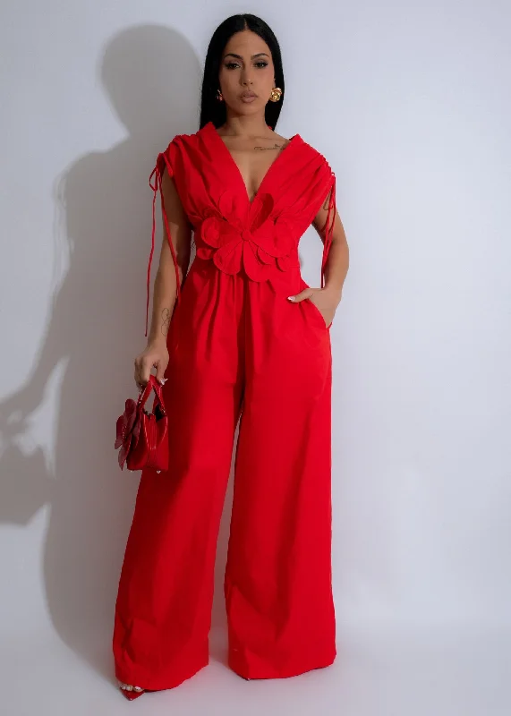 Floral Prints Petal Whisper Floral Jumpsuit Red