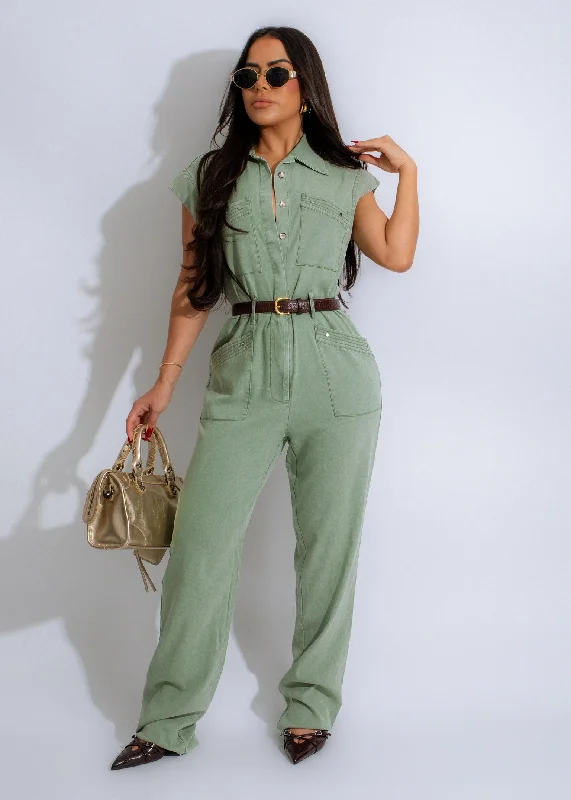 Body Design Sage Utility Jumpsuit Green