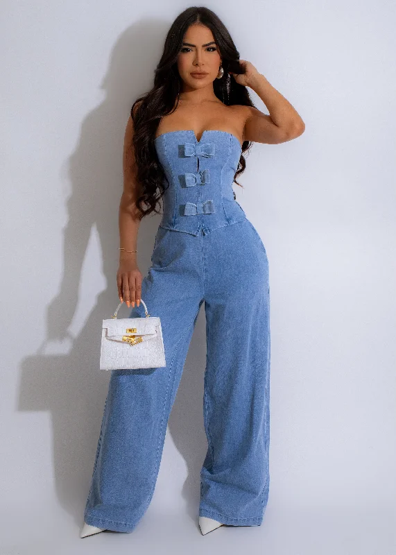 Personalized Outfit The Bow-Front Jumpsuit Light Denim