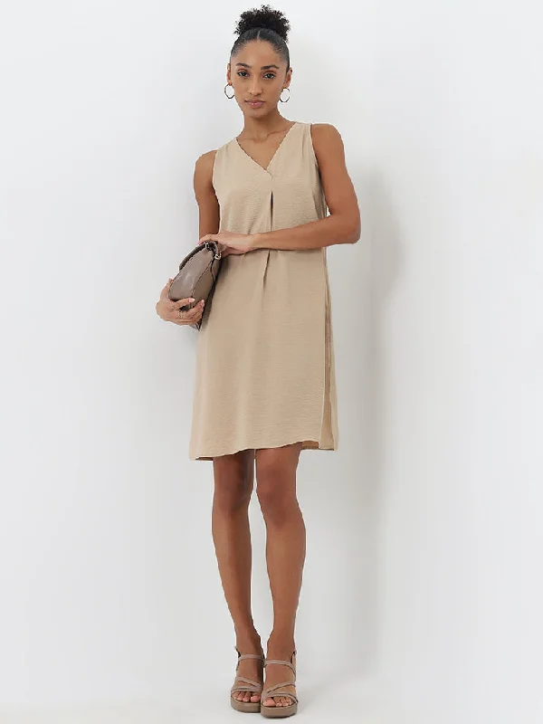 Wardrobe Beige Textured A-Line Dress