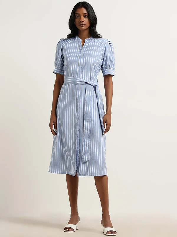 Basic Version Wardrobe Blue Straight Dress with Belt