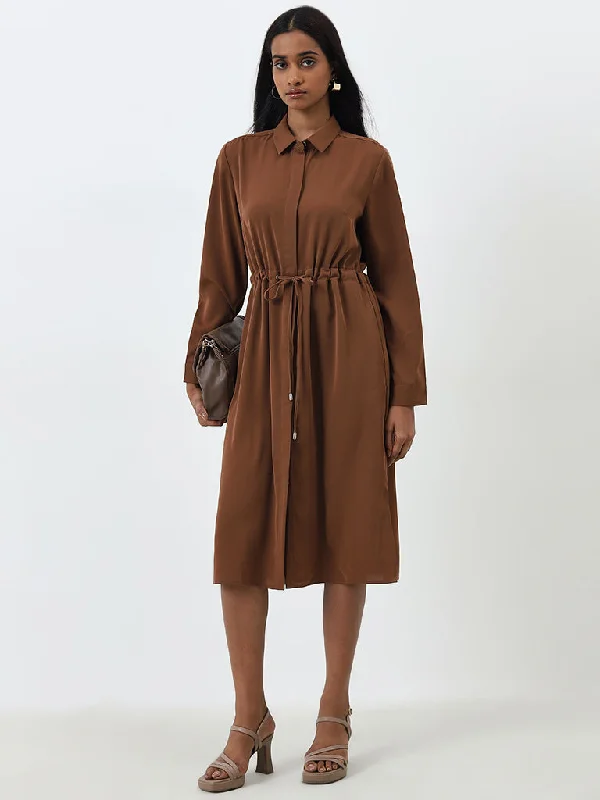 Wardrobe Brown Knot-Detailed A-line Dress