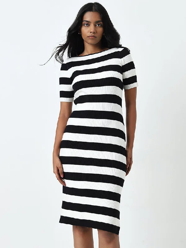 Classic Color Wardrobe Ivory & Black Ribbed Bodycon Dress
