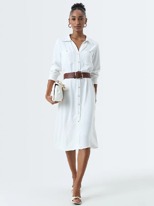 Urban Style Wardrobe Ivory Shirt Dress with Belt