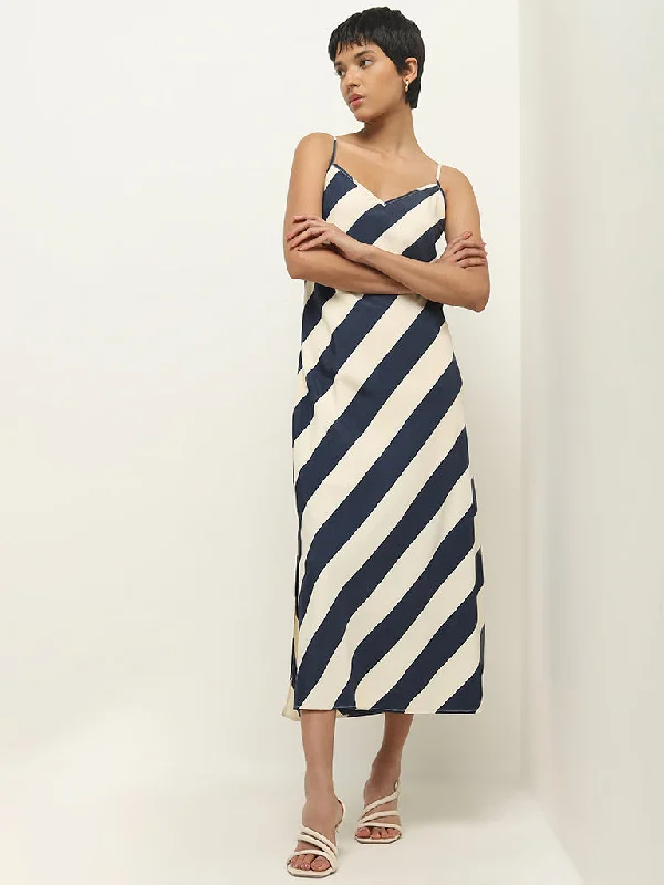 Minimal Comfort Wardrobe Navy Striped Design Slip Dress