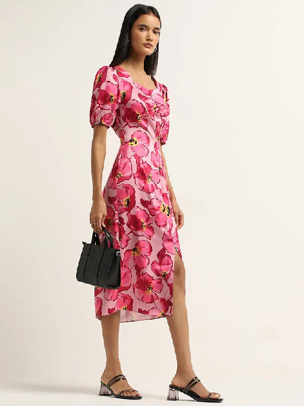 Effortless Outfits Wardrobe Pink Floral Printed A-Line Dress