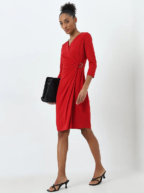 Noble And Elegant Wardrobe Red Wrap Dress