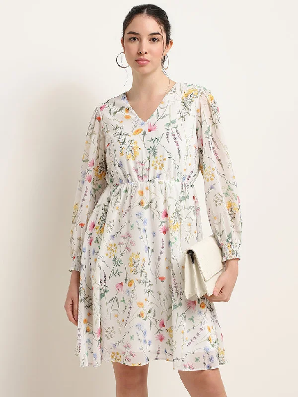 Fresh Wear Wardrobe White Floral Printed A-Line Dress