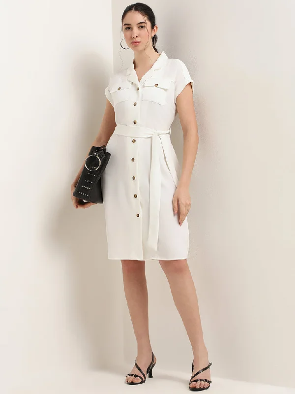 Comfortable Sweaters Wardrobe White Utility Shirt Dress with Belt