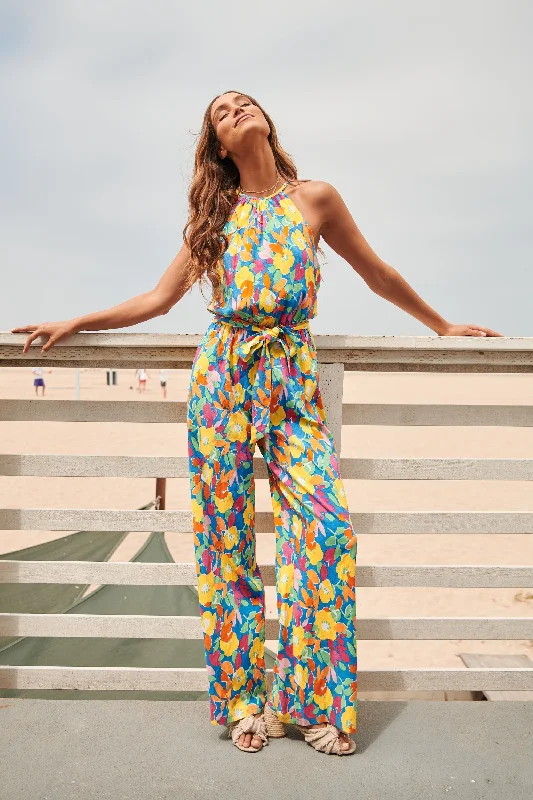 Trendy Items Yara Rainbow Floral Lighthearted Trapeze Jumpsuit