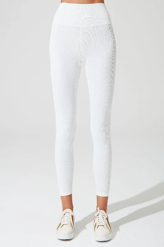 Elegant And Charming 7/8 High Waist Ribbed Legging - White