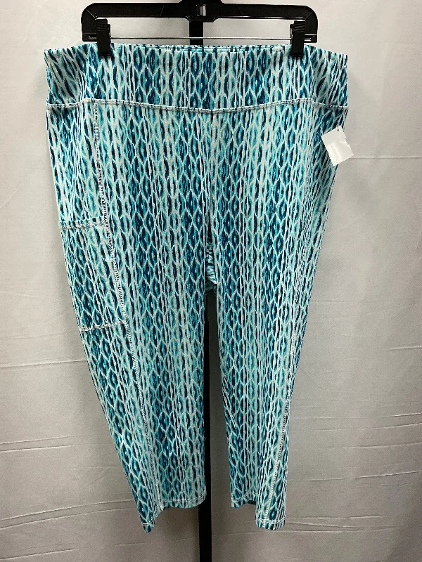 Tropical Style Athletic Leggings Capris By Chicos In Blue & White, Size: Xl