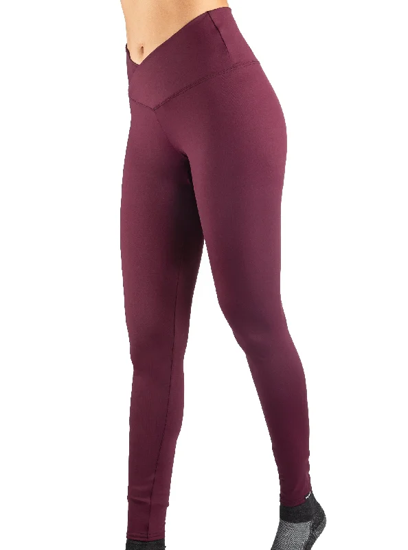 Age-reducing Style Burgundy Cross Over Waistband Legging