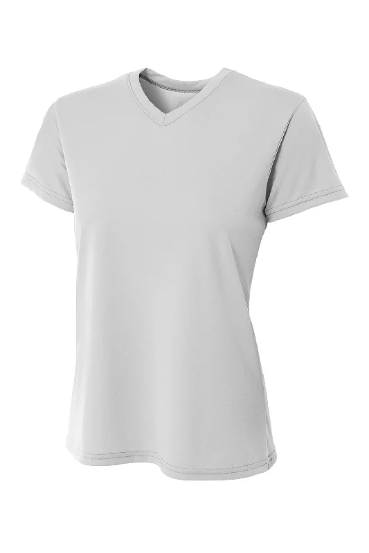 Modern City A4 Womens Sprint Performance Moisture Wicking Short Sleeve V-Neck T-Shirt - Silver Grey Modern City A4 Womens Sprint Performance Moisture Wicking Short Sleeve V-Neck T-Shirt - Silver Grey
