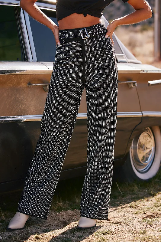 Double-sided Wear Ace Black Rhinestone Pants