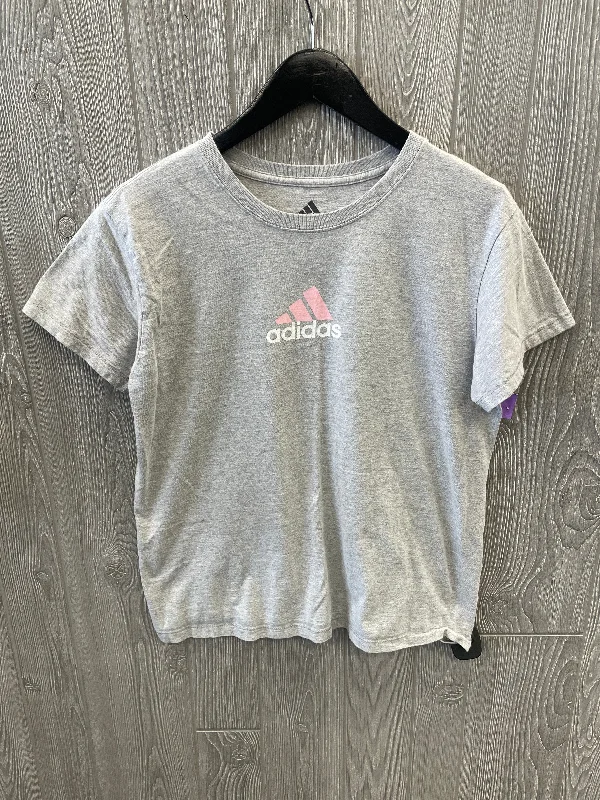 Versatile Itinerary Athletic Top Short Sleeve By Adidas In Grey, Size: L