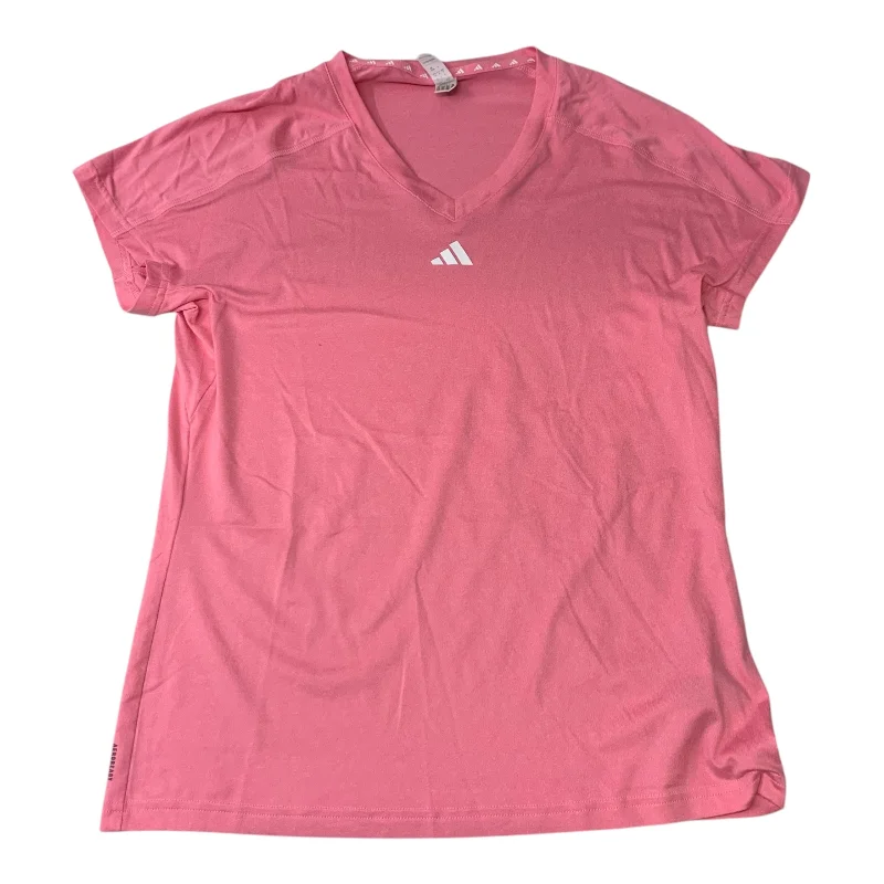Fashion Classic Athletic Top Short Sleeve By Adidas In Pink, Size: M