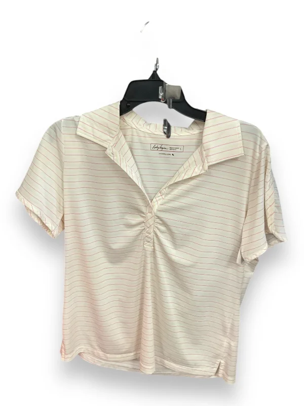 Cozy Outerwear Athletic Top Short Sleeve By Lady Hagen In Striped, Size: L