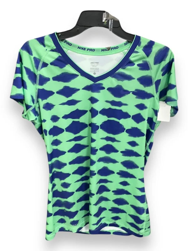 Breathable Comfort Athletic Top Short Sleeve By Nike Apparel In Blue & Green, Size: L