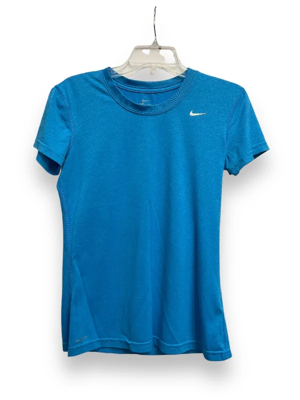 Moisture wicking Athletic Top Short Sleeve By Nike Apparel In Blue, Size: S