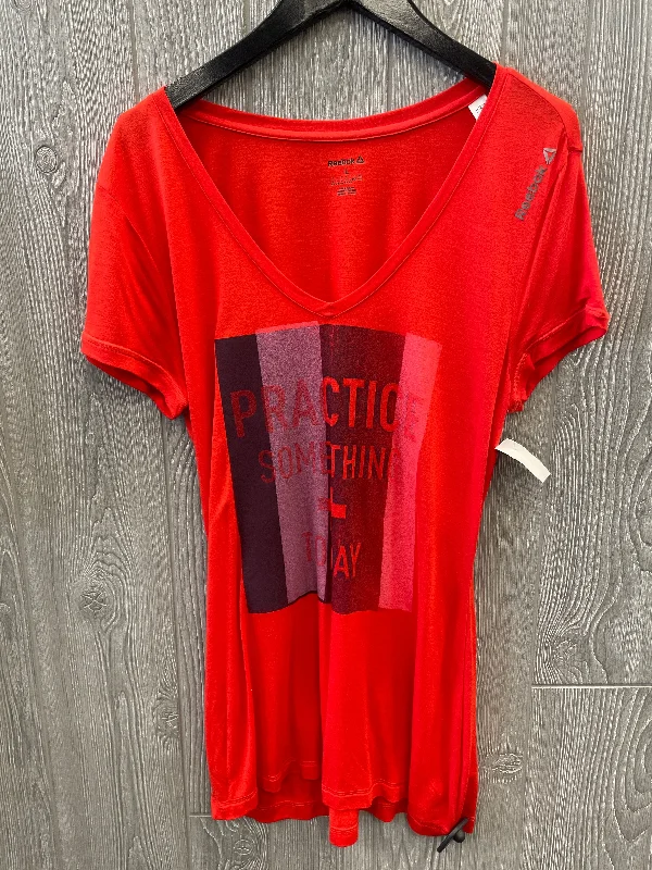 Fashion Design Athletic Top Short Sleeve By Reebok In Red, Size: L