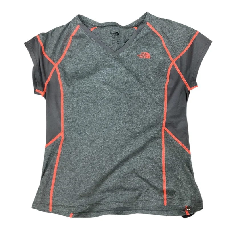 Breathable Comfort Athletic Top Short Sleeve By The North Face In Grey & Orange, Size: L