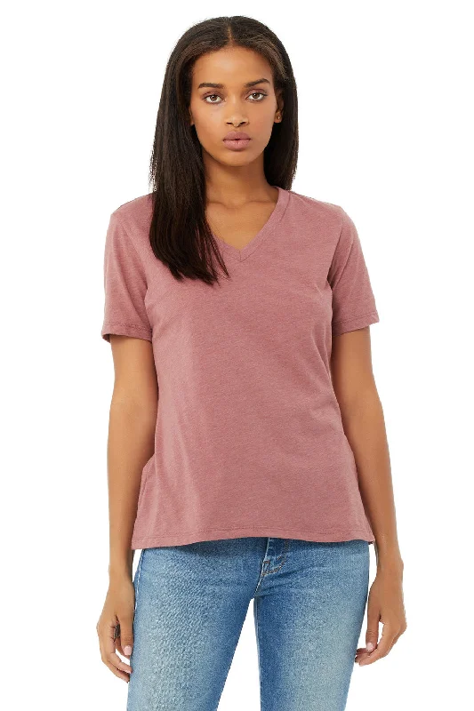 Easy Chic Wear Bella + Canvas Womens CVC Short Sleeve V-Neck T-Shirt - Heather Mauve