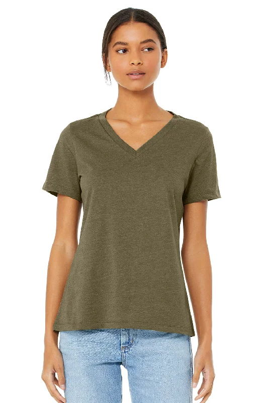 Sporty Wear Bella + Canvas Womens CVC Short Sleeve V-Neck T-Shirt - Heather Olive Green