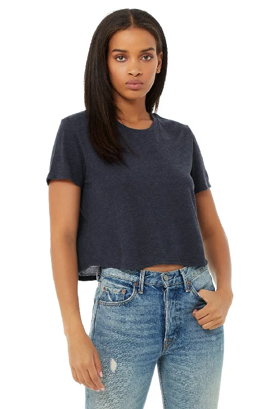 Luxury Fashion Bella + Canvas Womens Flowy Cropped Short Sleeve Crewneck T-Shirt - Heather Navy Blue Luxury Fashion Bella + Canvas Womens Flowy Cropped Short Sleeve Crewneck T-Shirt - Heather Navy Blue
