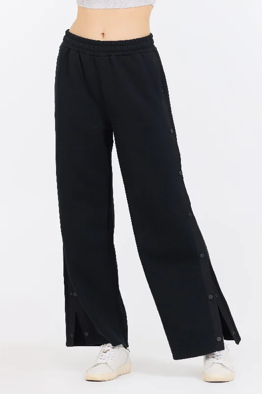 Comfortable And Cold-proof Black Brushed Snap Pant