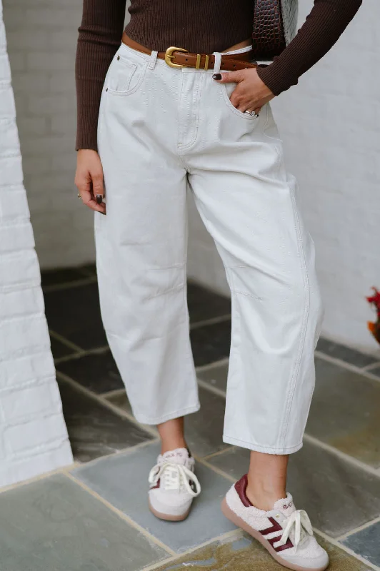 Romantic Data Cade Barrel Pants-Ecru