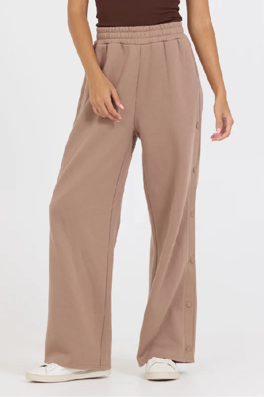 Elegant And Charming Caramel Latte Brushed Fleece Snap Pant