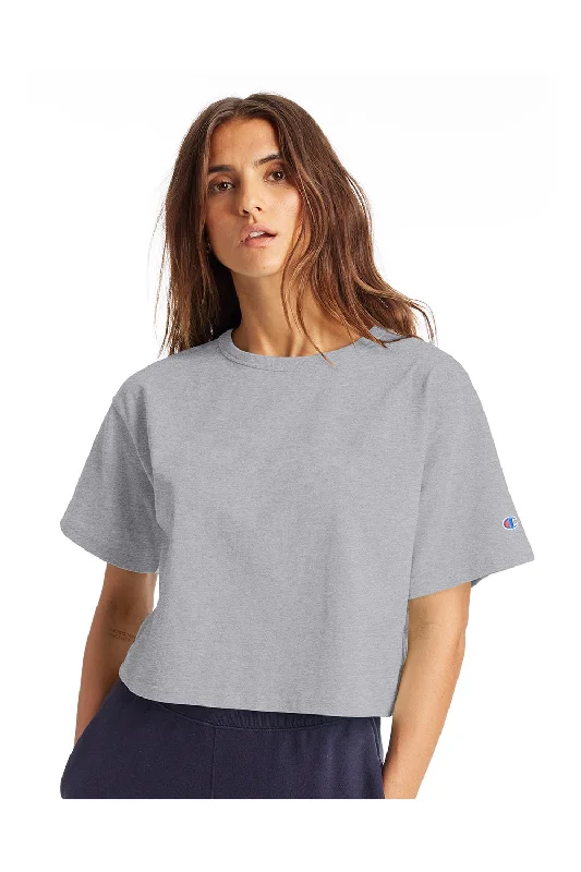 Cozy Chic Trends Champion Womens Heritage Cropped Short Sleeve Crewneck T-Shirt - Oxford Grey