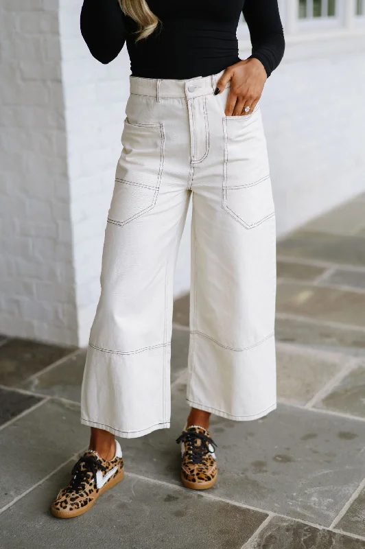 Lazy Style Connie Cropped Pants-Ivory