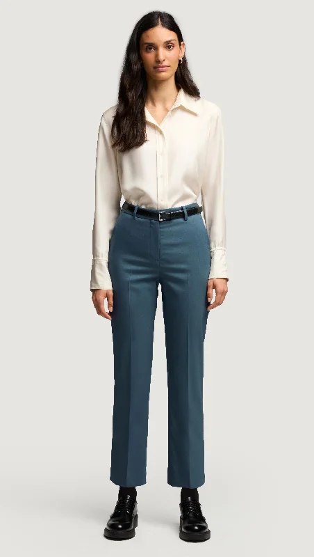 Cropped Straight Leg Trouser in Seasonless Wool | Stone Blue