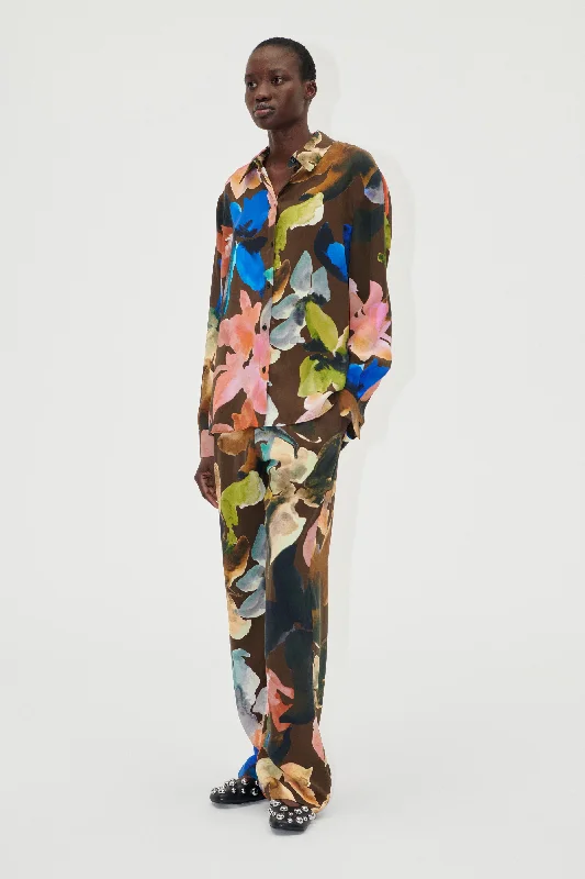 Easy Chic Elasticated Long Pants - Aquarelle Garden