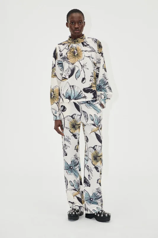 Comfortable Jeans Elasticated Long Pants - Fine Line Poppies