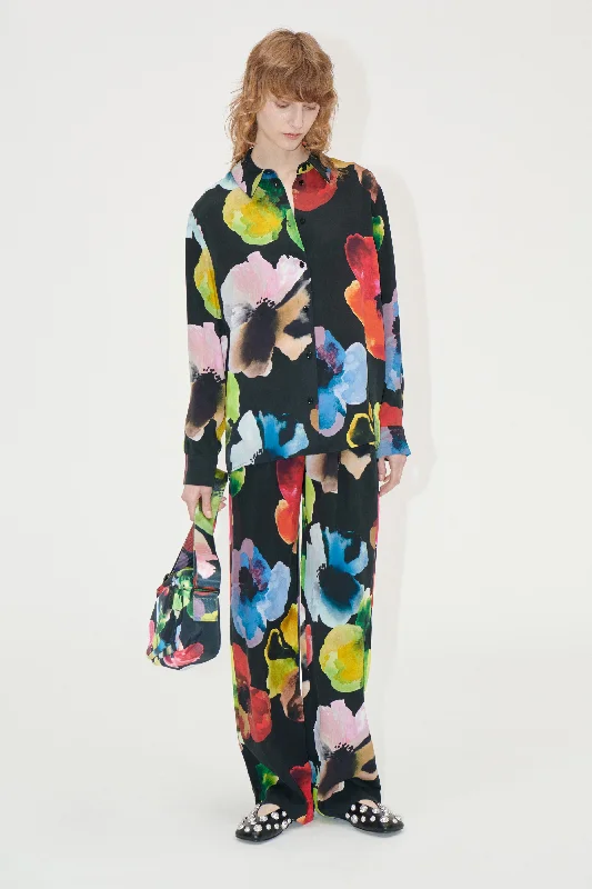 Easy Fashion Elasticated Long Pants - Watercolor Bloom