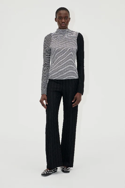 Sporty Wear Elasticated Straight Long Pants - Black / White