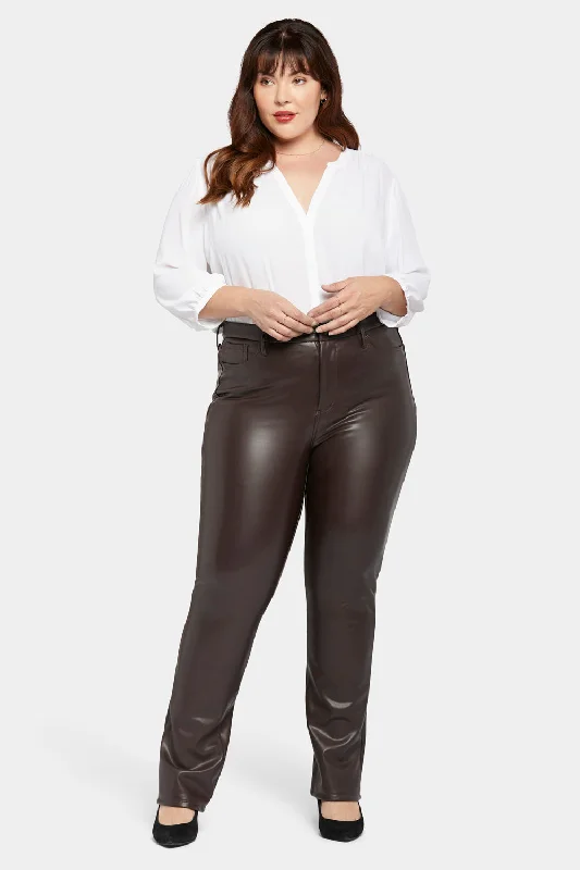 Elegant Casuals Faux Leather Marilyn Straight Pants In Plus Size - Cordovan
