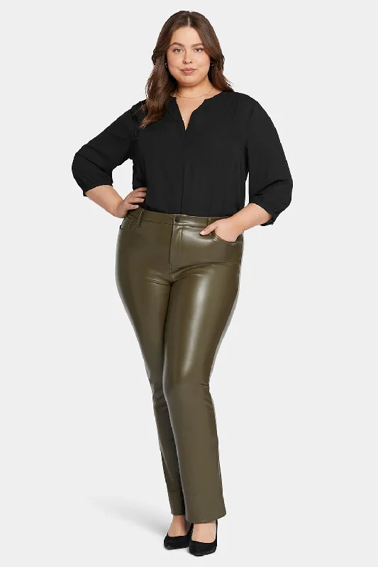 Soft Looks Faux Leather Marilyn Straight Pants In Plus Size - Ripe Olive